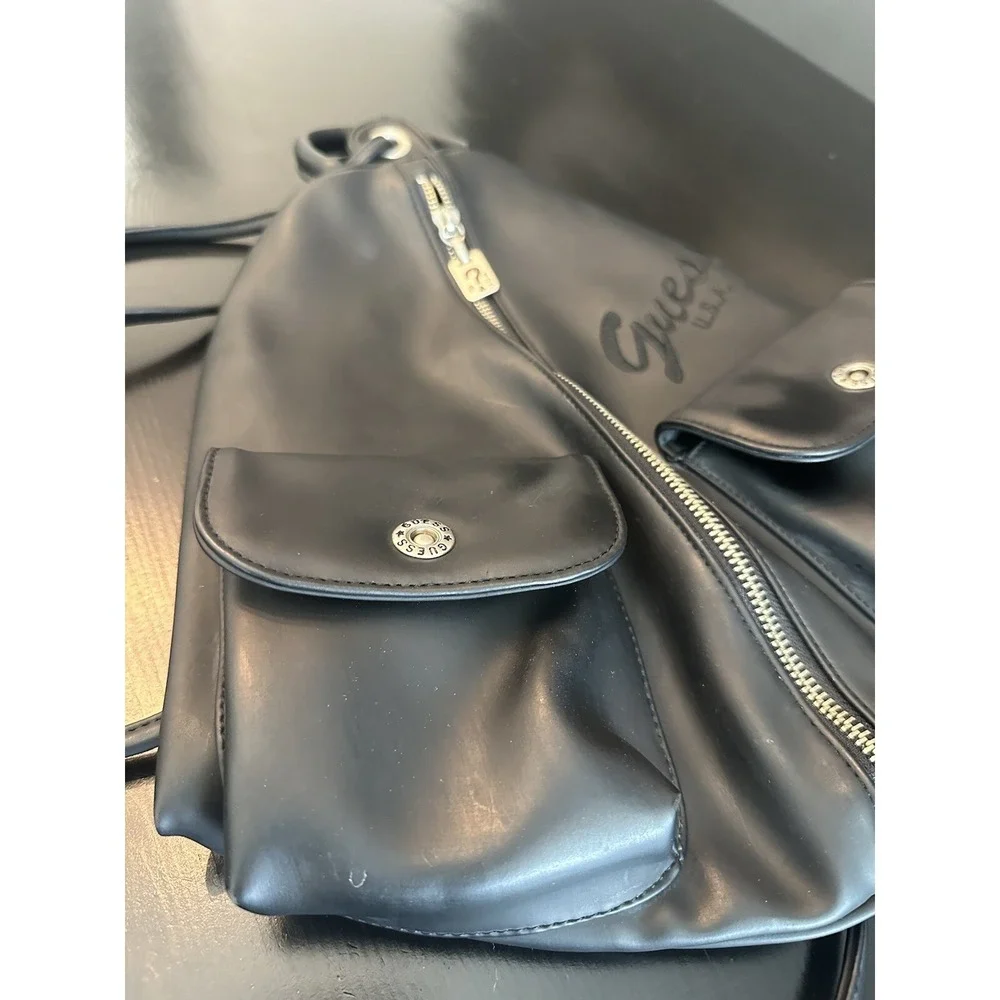 Vtg‎ 90's *Guess USA Black Soft Leather Backpack